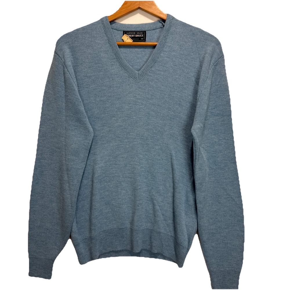 VTG Robert Bruce Wool Blend Sweater Blue V-Neck Men's‎ Medium Pullover USA